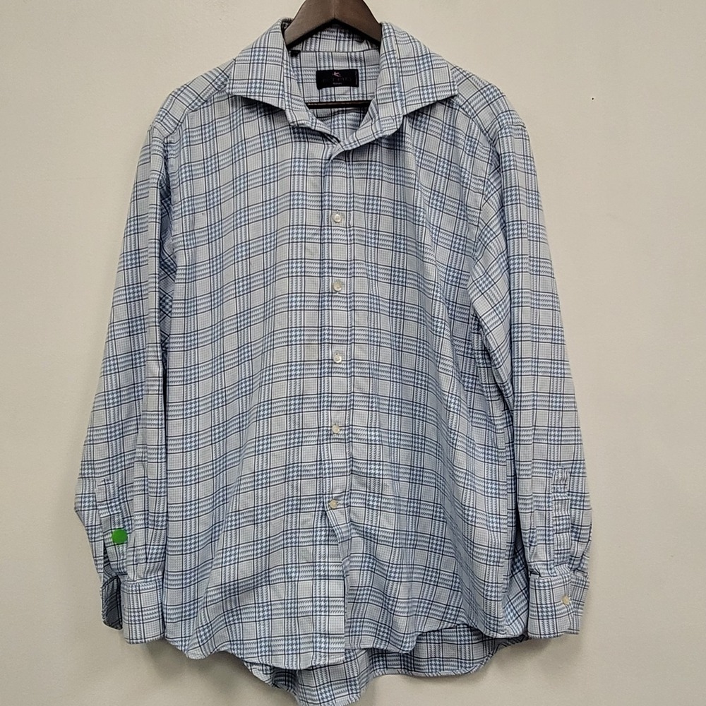 Etro Milano Mens Long Sleeve Button Up Shirt Size 44‎ Blue Plaid Collared Career